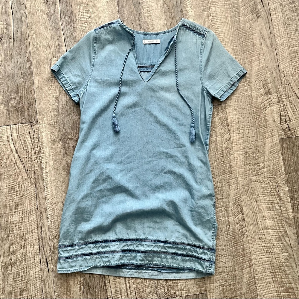 Mango Denim Lyocell Mini Shift Dress with Pockets XS